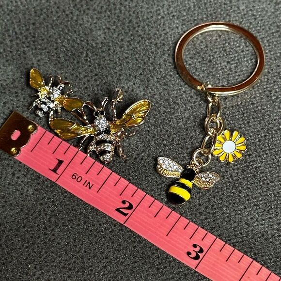 Elegant Gold and Yellow Bee Brooch and Key Chain combo - Picture 4 of 8
